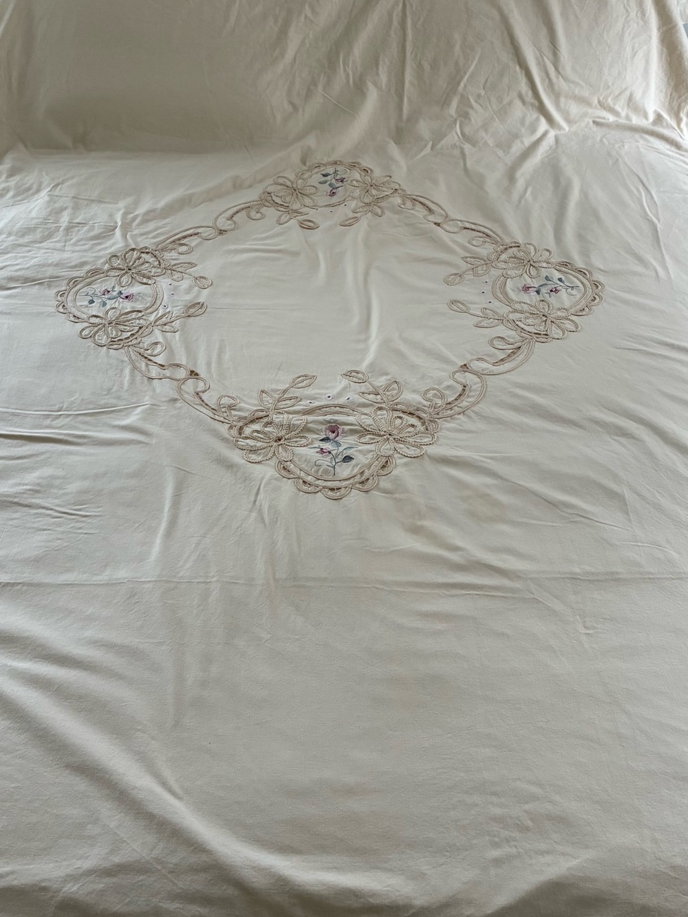 Duvet Cover Twin Size Battenberg Lace Embroidered Cream Color Vintage